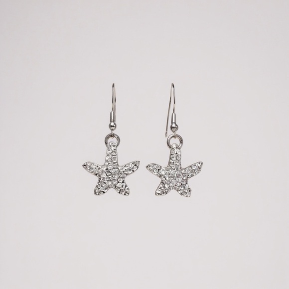Sterling Silver Crystal Starfish Earrings - Picture 3 of 3